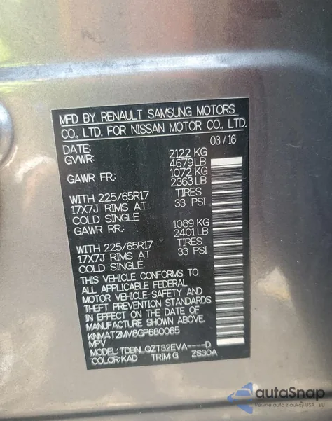 2016 Nissan Rogue S из США, поврежденный, VIN KNMAT2MV8GP680065